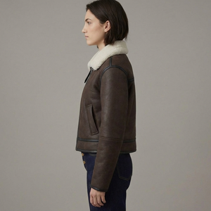 <b>Women's</b> Brown Faux Leather Moto Jacket Windproof Woven Fur Collar Zip Winter <b>Spring</b> Autumn Summer <b>Coat</b> - Product Image 2
