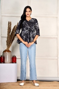 Túnica de Algodón de Alta Calidad con Diseño Floral, Estilo Jaipur, Manga 3/4, Estampado de Algodón Ecológico y Ético, Ropa de Verano para Resort - Product Image 2