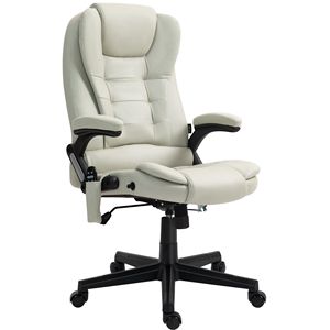 Sedia da ufficio reclinabile con massaggio vibrante e calore, in microfibra beige - Product Image 1