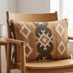 Lumbar Rustic Kilim Pillow <b>Cover</b> Geometric Pattern 12x20 Handwoven Cotton <b>Throw</b> Cushion Case Decorative Pillowshams - Product Image 1