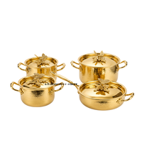 Peralatan Masak Eropa Elegan dari Baja Tahan Karat dengan Lapisan Poles, Set Panci dan Wajan Logam Bertekstur Premium untuk Prasmanan dan Penyajian
