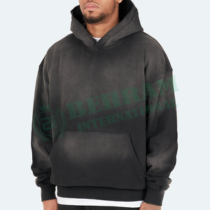 BEIHRAM INTERNATIONAL Sweat à capuche oversize d'hiver uni à épaules tombantes délavé à la pierre - Product Image 3