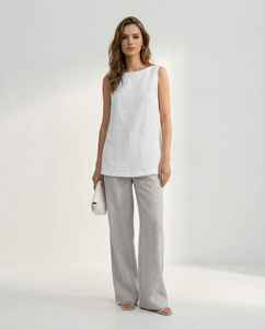 Chemisier d'été décontracté élégant pour femme, style vintage, 100 % lin, sans manches, col en V, coupe portefeuille, idéal pour le bureau, ODM - Product Image 1