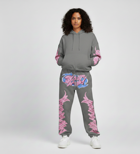 Embroidery Washed Cropped Sport Street Wear Custom Logo Zip up Two 2 Piece Sweatpants and <b>Hoodie</b> Set Joggers Tracksuits Womens - Product Image 6