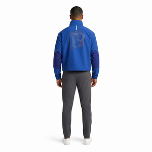 <b>Men's</b> Blue Color Block Quarter-<b>Zip</b> Racer <b>Jacket</b> Windproof Waterproof Breathable Polyester Sporty Activewear Custom Logo Autumn - Product Image 2