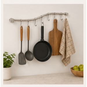 Modern Stainless Steel Wall Mounted Kitchen Rail with Sliding <b>Hooks</b> Utensil Hanging Rack for Pots Pans and Mugs In Low Price - Product Image 4