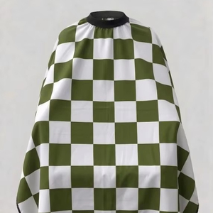 Bata de Barbero Impermeable de Poliéster Verde Oliva y Blanco a Cuadros con Detección de Agujas y Fusión sin Costuras Unisex - Product Image 1