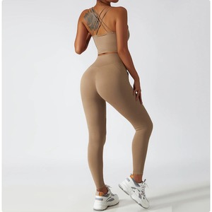 FLW Women’s Seamless 2-Piece Activewear Set Backless Sports Bra & High-Waist Leggings Stretchy Lightweight Yoga Gym Outfit - Product Image 6