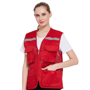 Red Reflective Safety Vest With <b>Multiple</b> Pockets Women Hi Visibility Workwear Polyester Material - Product Image 1