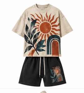 custom logo <b>design</b> High Quality screen printing Custom 100% Cotton Streetwear manufacturer custom Men <b>T</b>-<b>shirts</b> <b>Shorts</b> <b>Sets</b> - Product Image 2