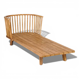 Patio Sun Lounger Bed <b>Crafted</b> from Solid Teak Wood with Reclining Backrest Slatted Platform and Rear Wheel Design - Product Image 4