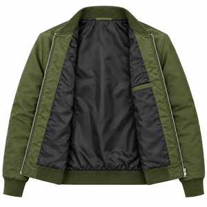 Blouson Bomber en Toile Vert Olive pour Homme, Décontracté, Zippé, Col Montant, Uni, Respirant, Hiver, Logo Frontal, Style Urbain - Product Image 4