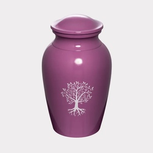Urne funéraire en métal rose Arbre de Vie avec motif de racine botanique, finition mate douce, récipient commémoratif pour cendres, objet de souvenir - Product Image 2