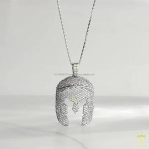 Iced Out Spartan Helmet Pendant Necklace With Moissanite Diamonds 925 Sterling Silver Hip Hop Luxury Warrior Jewelry For Men - Product Image 1