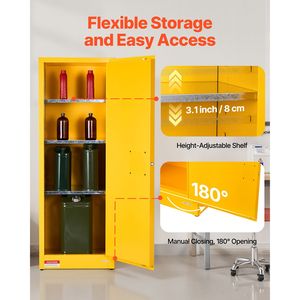 Armadio per Stoccaggio Materiali Infiammabili da 23 Galloni, 23,2x18,1x65,0 Pollici, Ripiani Regolabili, Acciaio Zincato Laminato a Freddo - Product Image 6