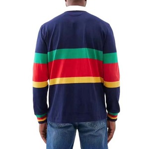 <b>Men's</b> <b>Long</b> <b>Sleeve</b> Rugby <b>Shirt</b> Color Block Striped Polo Jersey <b>White</b> Collar Button Autumn - Product Image 5