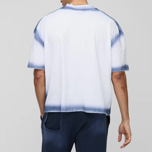Custom <b>White</b> Blue Dip Dye T Shirt Mens Oversized Short Sleeve Crew Neck Gradient Wash Cotton Streetwear <b>Tee</b> - Product Image 6