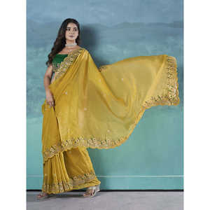 Exquisite Multi-Thread Embroidered Floral Work Saree <b>Beautiful</b> Indian & Pakistani Clothing - Product Image 5