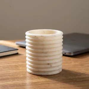 Vase à fleurs en marbre, design minimaliste rond, durable, décoration de table, salon, toutes saisons - Product Image 4