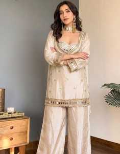 Conjunto Kurti Sharara de Seda con Bordado y Espejos Reales para Mujer, con Dupatta, para Bodas, Fiestas y Eventos Festivos, Ropa Elegante para Mujer - Product Image 6