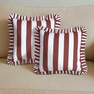 Housse de coussin carrée rayée avec bord festonné rose et orange, taie d'oreiller décorative pour la maison, fermeture à rabat - Product Image 3