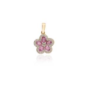 Pendentif en saphir rose plaqué or 18 carats avec motif fleur de cerisier et sertissage à griffes de perles - Product Image 3
