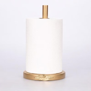 Vintage Gold Metal Paper <b>Towel</b> <b>Holder</b> Freestanding Countertop Stand with Floral Rose Leaf Design for <b>Kitchen</b> - Product Image 3