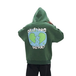 Sweat-shirt à capuche graphique personnalisé OEM pour homme, vert foncé, imprimé cœur brisé, épaules tombantes, pull-over pour homme - Product Image 5