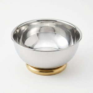Cuenco para Servir Hecho a Mano de Acero Inoxidable SS304 de 25 cm con Base de Latón Espejado, Dos Metales, Anillo de Latón Aabhar, Decoración para el Hogar y Uso en Hoteles - Product Image 1