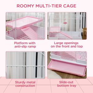 Gabbia per Piccoli Animali a 2 Livelli con Ruote e Vassoio Rimovibile, Rosa, per Conigli, Cincillà e Furetti - Product Image 5