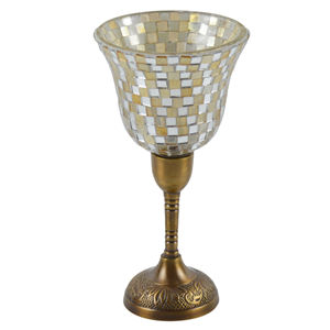 Porte-bougie au design vintage avec couvercle en verre mosaïque pour la décoration de table à manger, la décoration de la maison et la décoration de mariage - Product Image 1