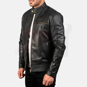 Veste en cuir véritable 100% pour homme, teinte unie, style classique décontracté, noir, en cuir de vachette, qualité supérieure, grandes tailles - Product Image 3