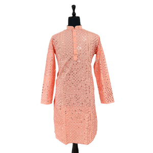 ATTRACTIVE COTTON SEQUENCE WORK <b>MENS</b> <b>KURTA</b> WITH <b>PAJAMA</b> PEACH - Product Image 1