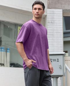 Camiseta Oversize de Manga Corta de Color Liso, Casual, de Algodón Lavado, Cuello Redondo, Diseño Liso, Largo Regular - Product Image 6