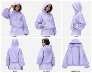 Chaqueta cortavientos ligera con capucha para mujer, informal, con media cremallera, impermeable, a prueba de viento, de talla grande. - Product Image 6