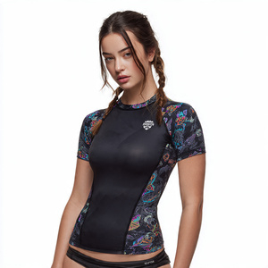 Athletic Wear <b>Printed</b> Rash Guard Women 100% Polyester Tight Shirts Ladies Workout Athletic Rash Guard Women's - Product Image 3