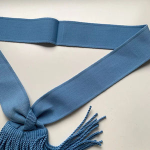 Ceinture en soie bleue tricotée avec double frange et pompons, lavable et écologique, pour la décoration de vêtements - Vente en gros - Product Image 5