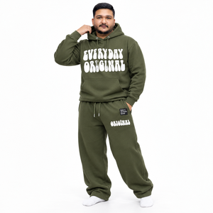 Ensemble de survêtement pour homme en molleton épais anti-boulochage 480g polyester/coton, avec sweat à capuche à motif lettres et pantalon large - Product Image 2