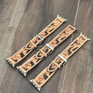 Correas de reloj de cuero genuino hechas a mano personalizadas de diseño personalizado Western Floral Tooled Painted correas de reloj - Product Image 4