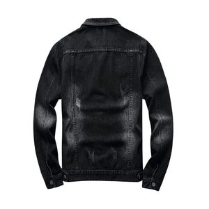 Washed Charcoal Men Black Denim Jacket Heavy Cotton Lined Button Front Winter Streetwear Turn Down Collar Jean <b>Coats</b> - Product Image 2