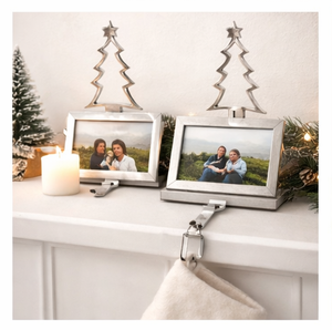 Soporte de lujo plateado para calcetines de Navidad con base de mármol blanco, elegante colgador de metal pesado para chimenea navideña - Product Image 2