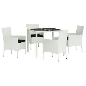 5 pezzi bianco Poly Rattan Patio Set da pranzo con cuscini eleganti mobili da esterno - Product Image 3