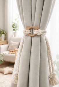 Attache-rideau en bois en forme de tête d'ours – Support en corde de coton pour chambre d'enfant - Product Image 3