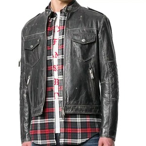 Veste en cuir véritable pour homme pour l'hiver, tissu tissé personnalisé, veste en cuir décontractée pour homme - Product Image 4