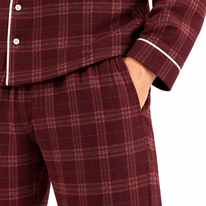 <b>Men</b> Plaid Woven Soft Casual <b>Pajama</b> <b>Set</b> Long Sleeve Button Sleepwear Autumn Warm Loungewear Matching Lounge Pants Maroon - Product Image 6