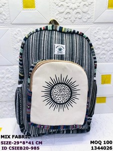 Himalayan Hemp <b>Canvas</b> Mix Fabric Backpack with Hamsa Hand Design Chains 29x8x41 Cm Casual Daily Use Zipper Closure - Product Image 4