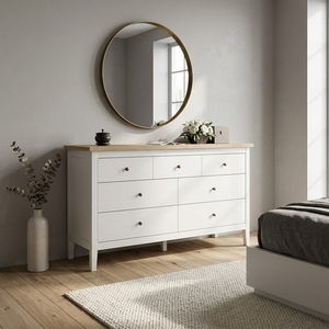 Muebles de Madera Sólida para Sala de Estar, Aparador Moderno Estilo Farmhouse, Credenza de Dos Tonos, Base Blanca, Puerta con Rejillas, Almacenamiento, Vitrina para TV - Product Image 2
