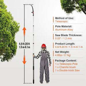 Lightweight Aluminum Manual <b>Pole</b> Saw 4.9-20 ft Extendable Tree Pruner with Sharp Steel Blade for High Branches Trimming - Product Image 5