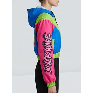 Chaqueta Corta Cortavientos para Mujer, de Poliéster, con Capucha, Diseño Color Block, Estilo Urbano, para Festivales, con Etiqueta OEM Personalizada, Cuello Alto, Tallas XS XXS - Product Image 3