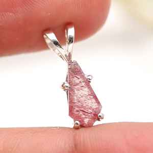 Colgante de Cuarzo Rosa Natural en Forma de Cometa, Plata de Ley 925, Minimalista, Hecho a Mano, Piedra Preciosa Rosa, Regalo de Joyería para Niños - Product Image 1